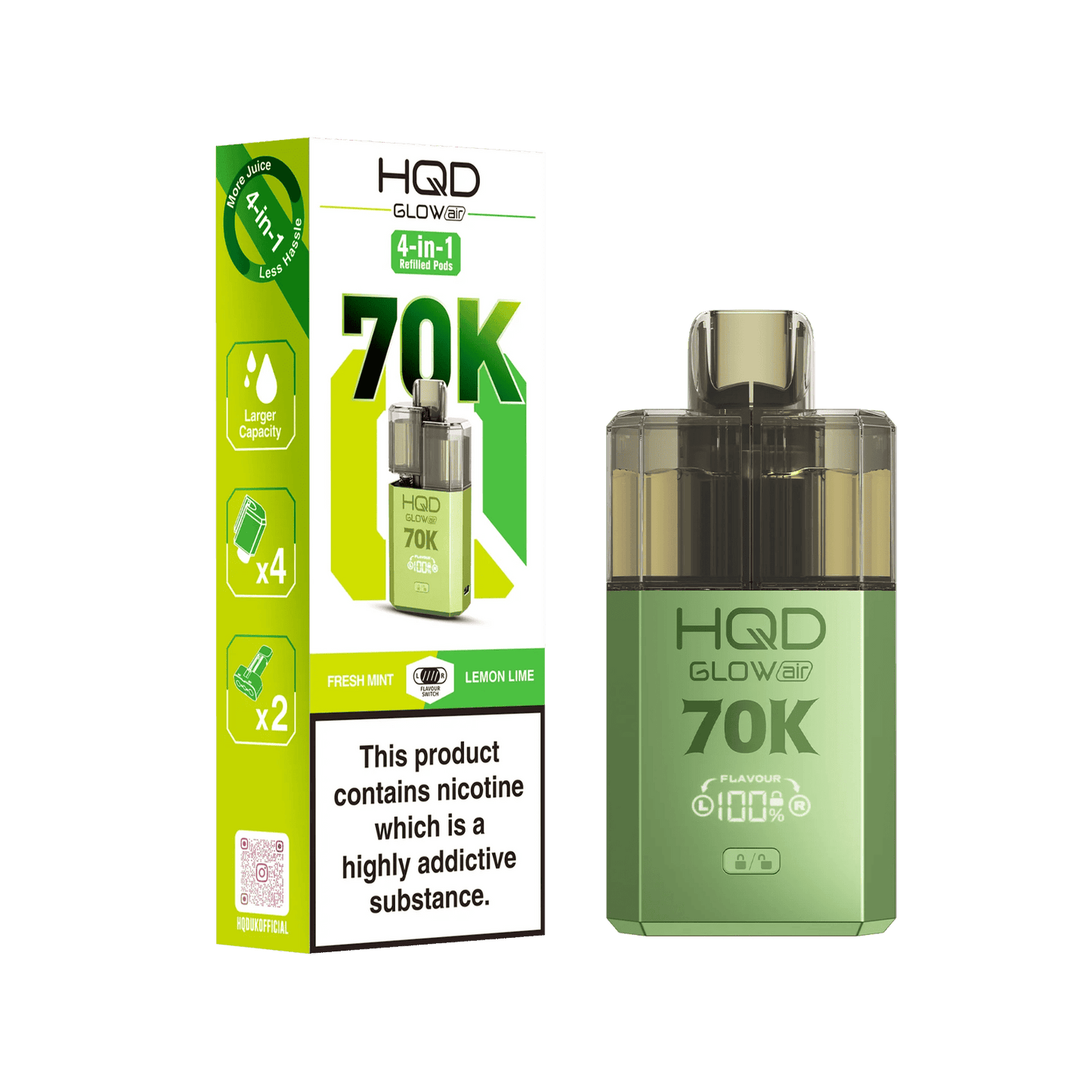 HQD Glow Air 70K Puff Prefilled Pod Vape kit - Box of 5