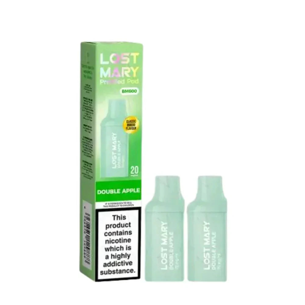 Lost Mary BM600 Prefilled Pods box of 10 in Double Apple Flavour at UK Vaper Wholesale