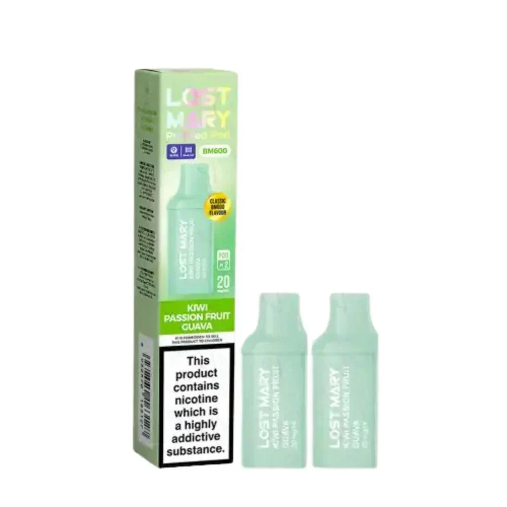 Lost Mary BM600 Prefilled Pods box of 10 in Kiwi Passion Fruit Guava Flavour at UK Vaper Wholesale