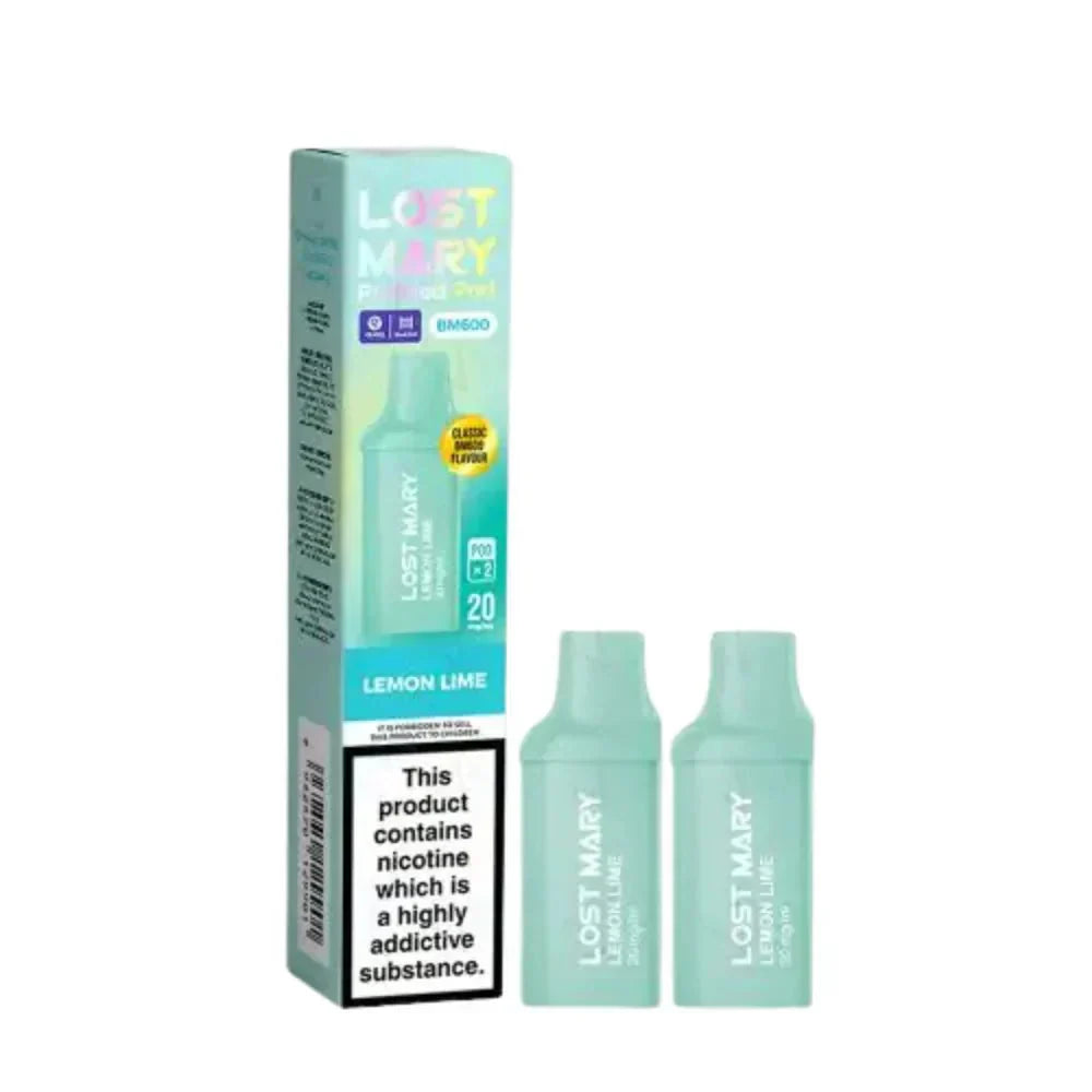 Lost Mary BM600 Prefilled Pods box of 10 in Lemon Lime Flavour at UK Vaper Wholesale