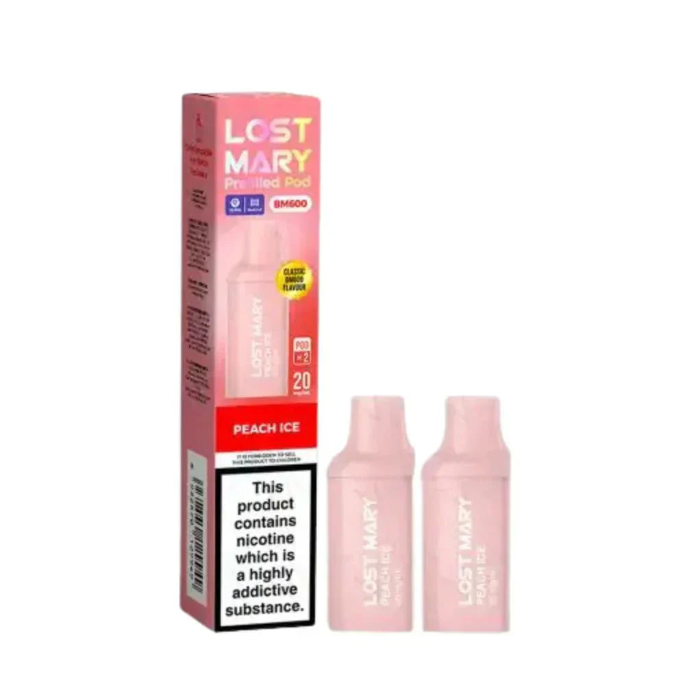 Lost Mary BM600 Prefilled Pods box of 10 in Peach ice Flavour at UK Vaper Wholesale